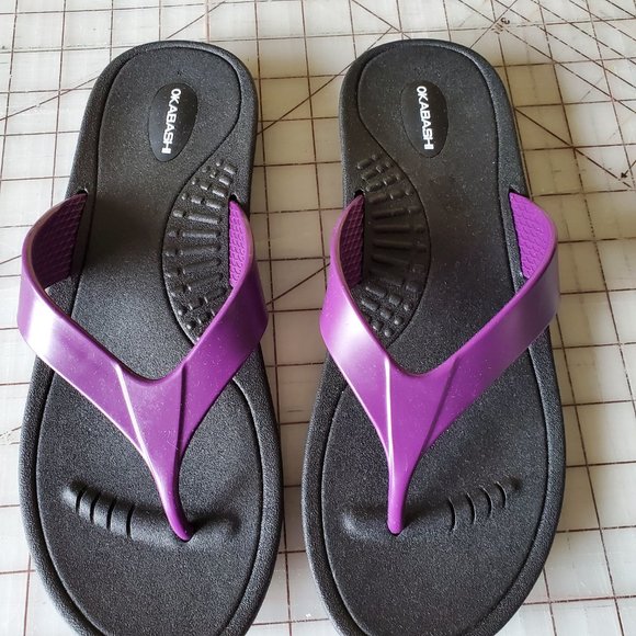Okabashi Women's Breeze Flip Flops in Black & Purple size L - Picture 2 of 4